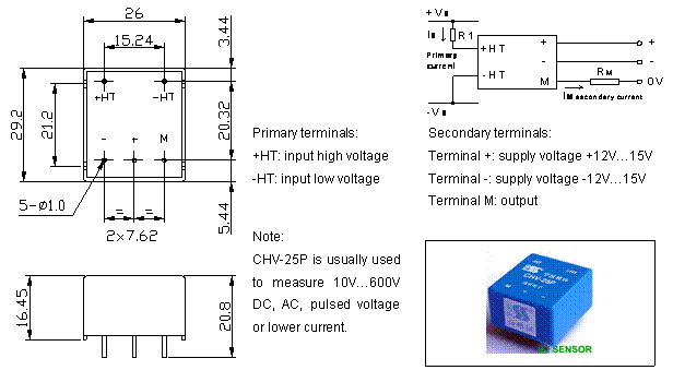 Closed-loop Hall voltage sensor CHV-25P